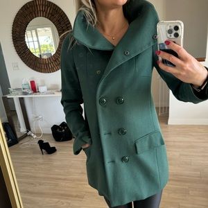 BENETON 100% Wool double breasted green coat made in Italy, size IT40, S